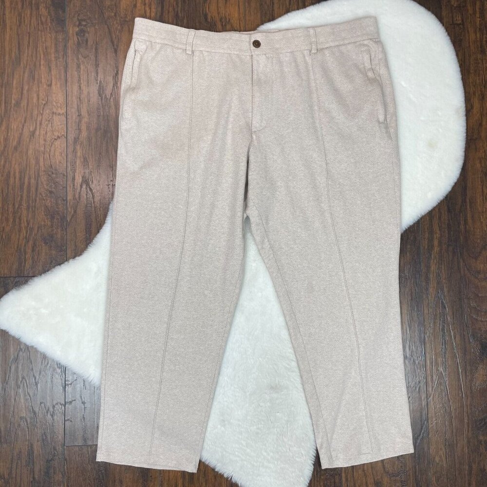 Lands' End Pants XXL Tapered Ankle Cream Beige Herringbone Stretch Knit Women's